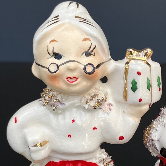 Commodore Spaghetti Trim Santa and Mrs Claus Candle Holders - set of 2 - Picture 7 of 10